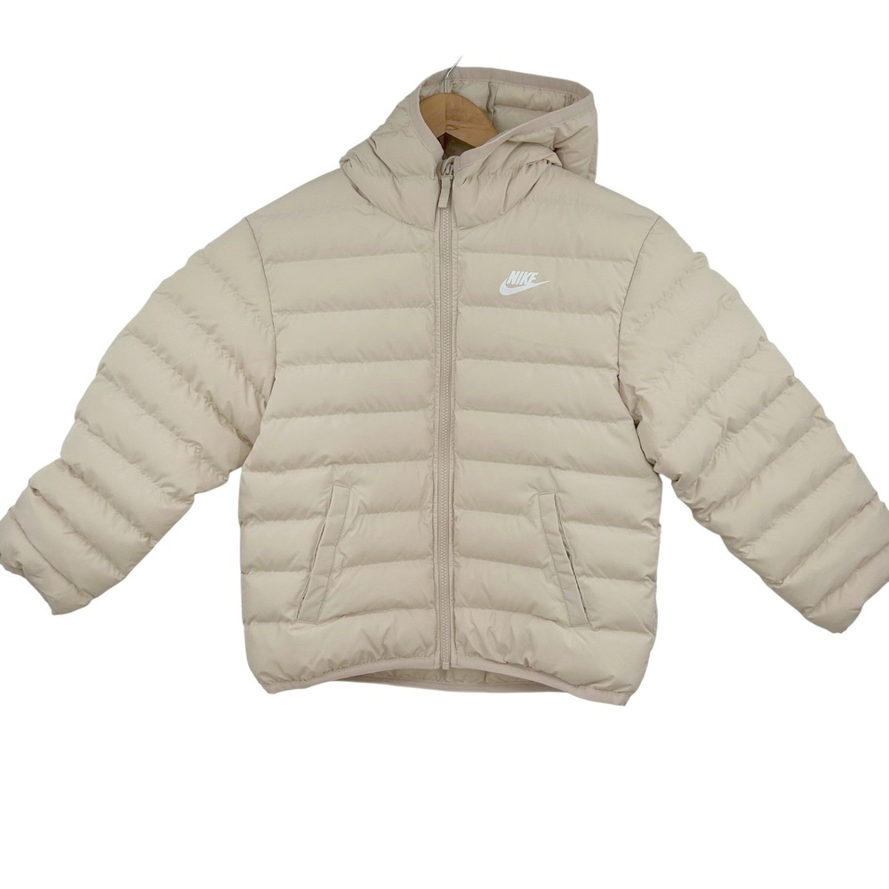 Nike Puffer Jacket Kids Size‎ M Brown Quilted Hooded Sporty Minimalist NEW
